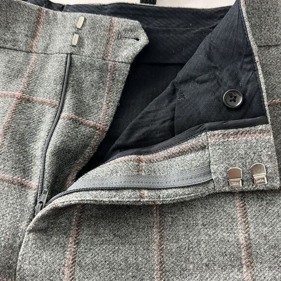 BALLY Trouser Pants Mens 42 Wool Silk Gray Plaid 27.5” Inseam Preppy - Picture 3 of 7